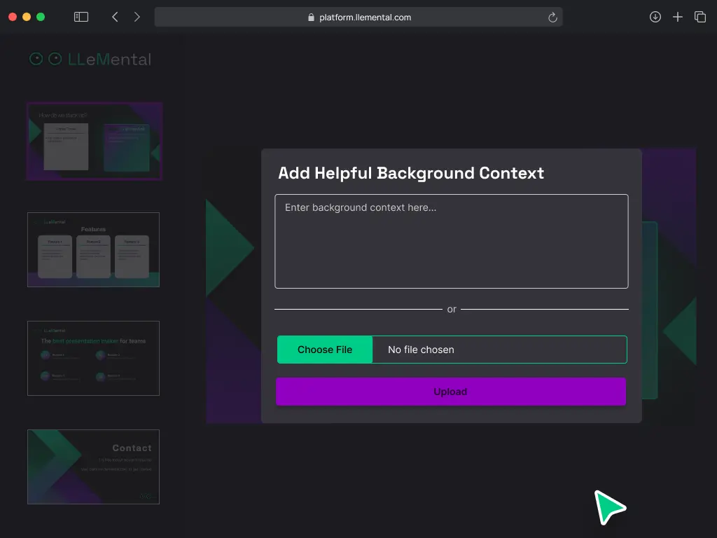 AI proposal writer showing generated business presentation with editing options