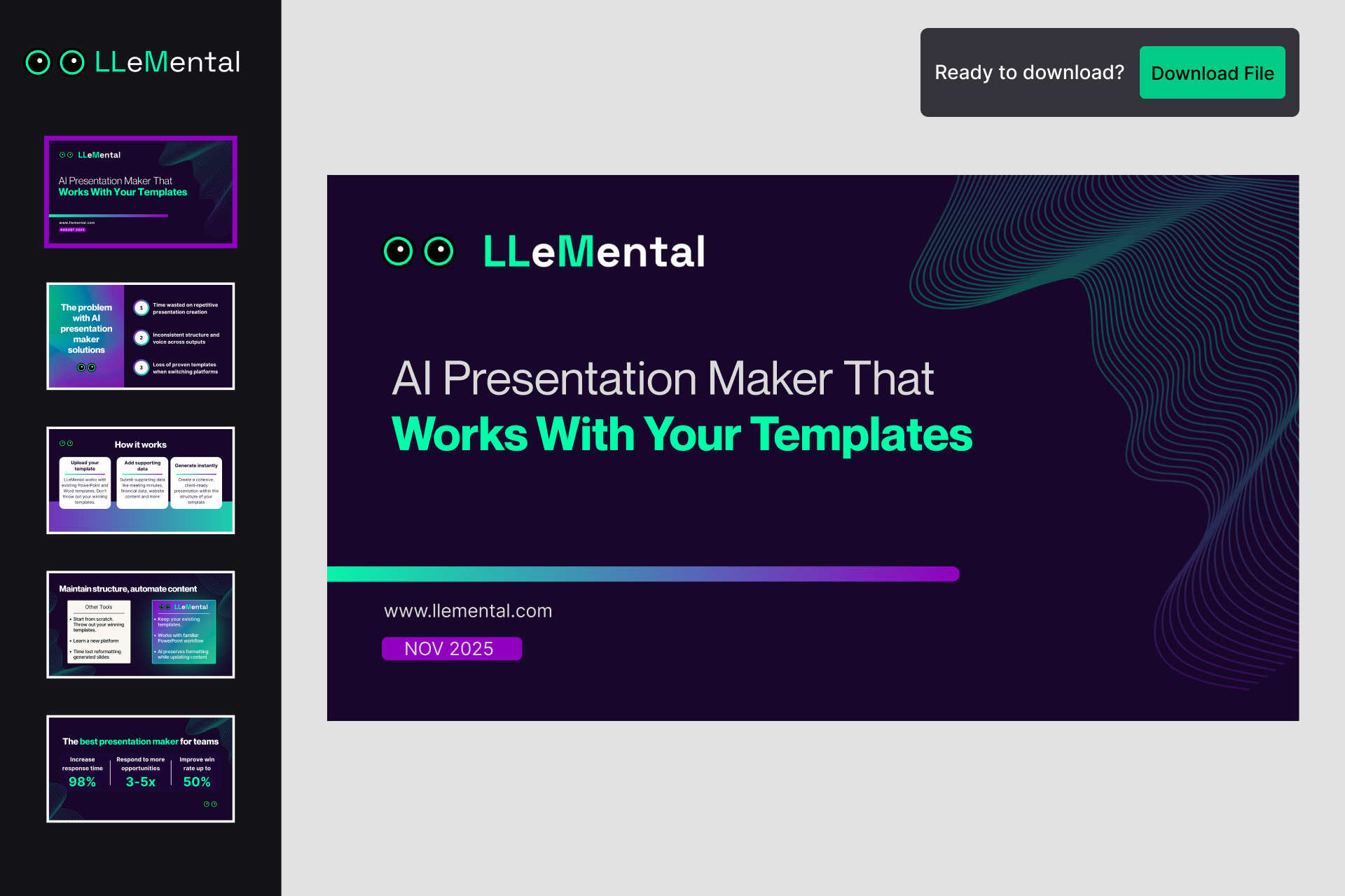 LLeMental download completed PowerPoint presentation after AI generation
