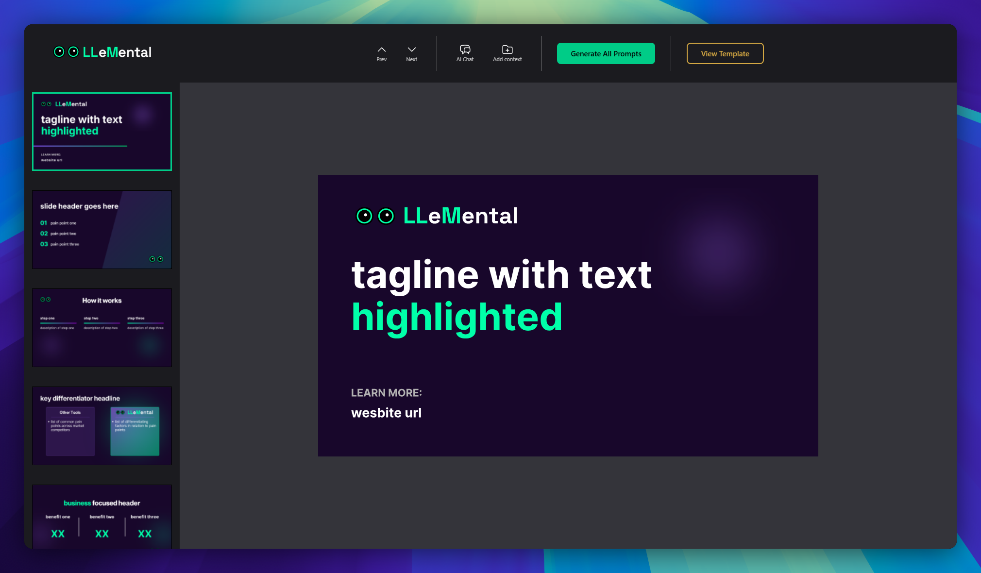 LLeMental document generation screen with context input field and file upload area