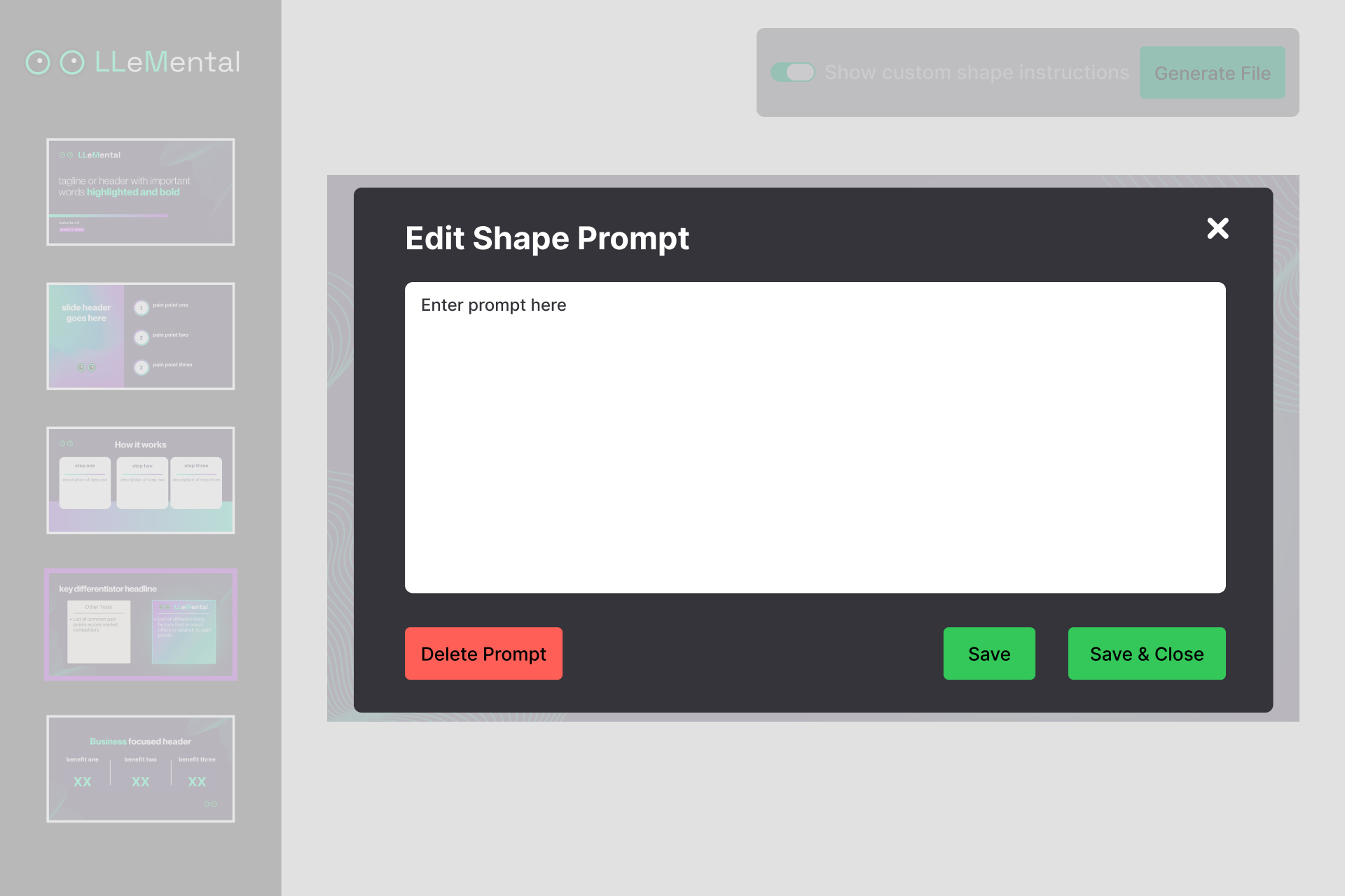 LLeMental enter prompt here modal
