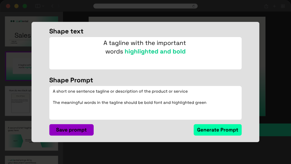 PowerPoint template variable configuration interface showing precise content structure control