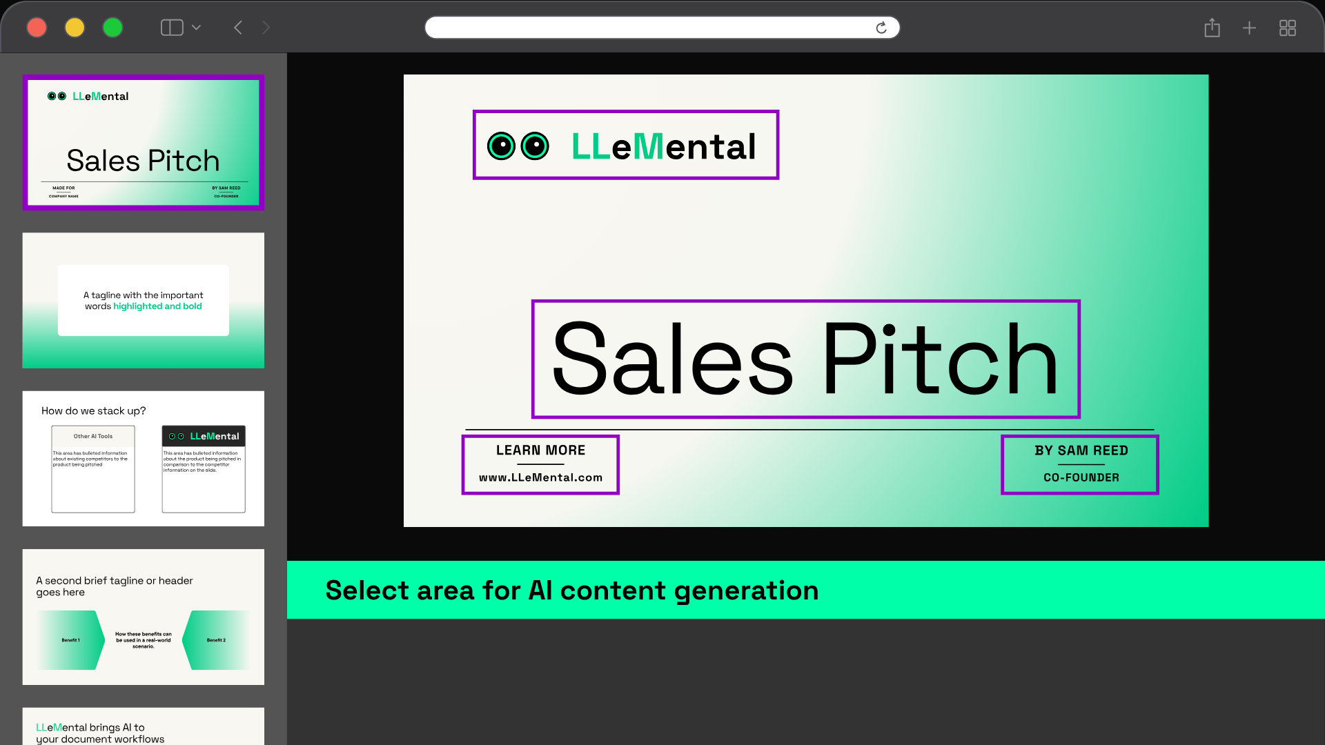 LLeMental's interactive highlighting interface showing visual configuration of AI automation areas